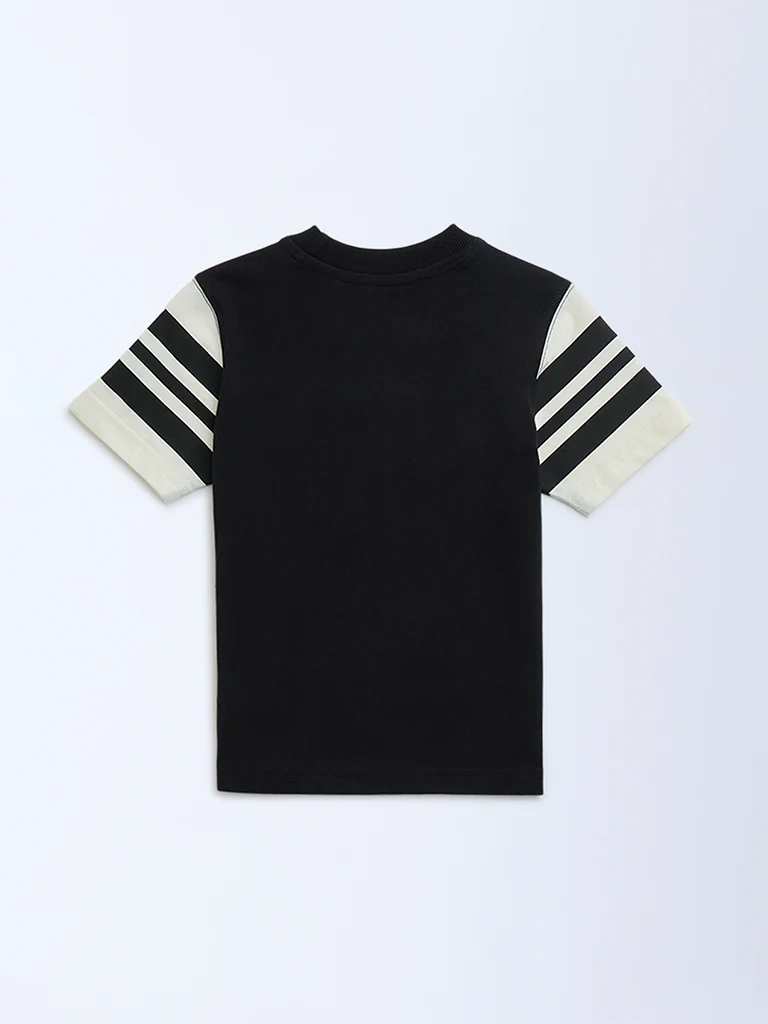 HOP Kids Boys Black Typographic Cotton T-Shirt - Image 5
