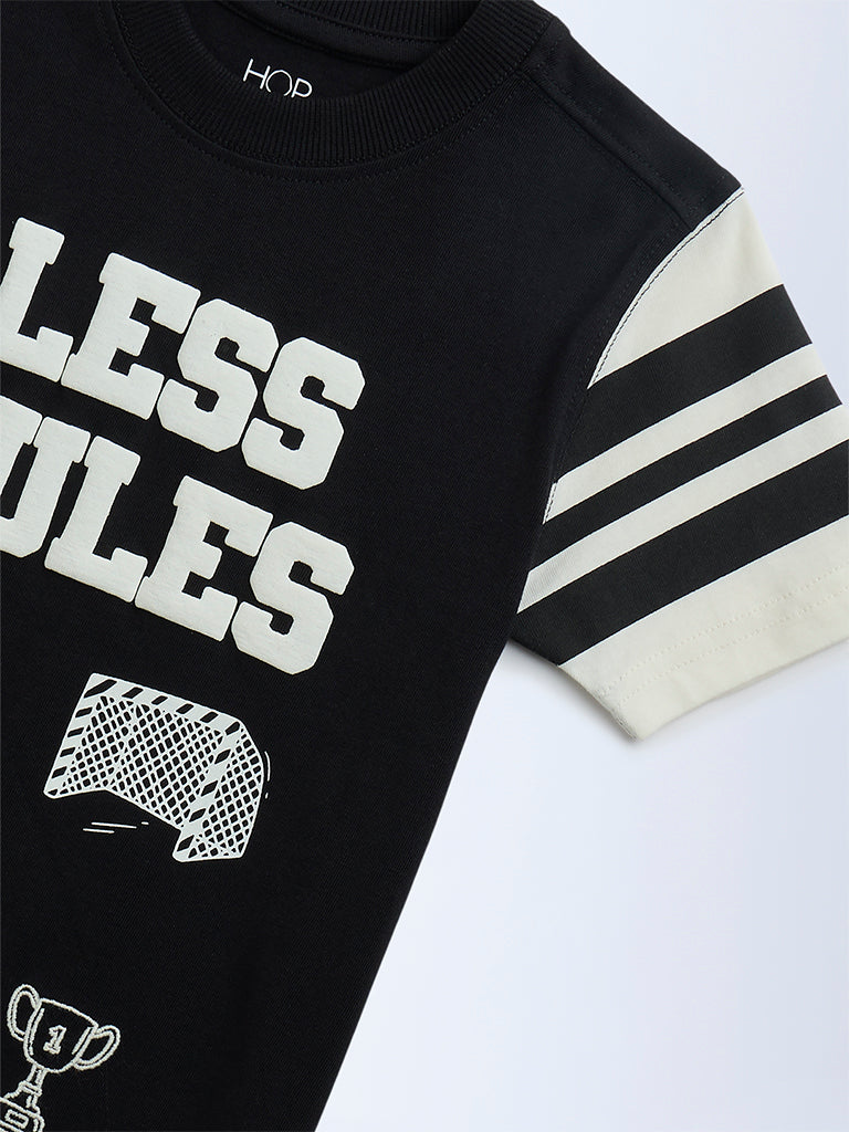 HOP Kids Boys Black Typographic Cotton T-Shirt - Image 6