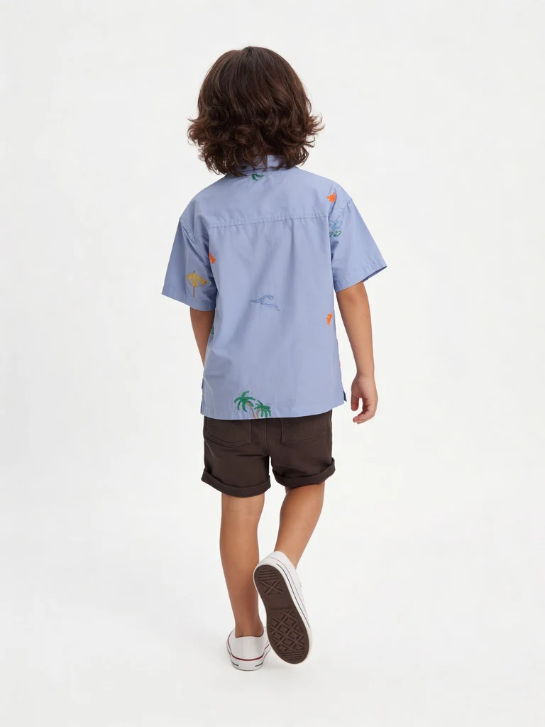 HOP Kids Boys Blue Beach Embroidered Cotton Shirt - Image 2