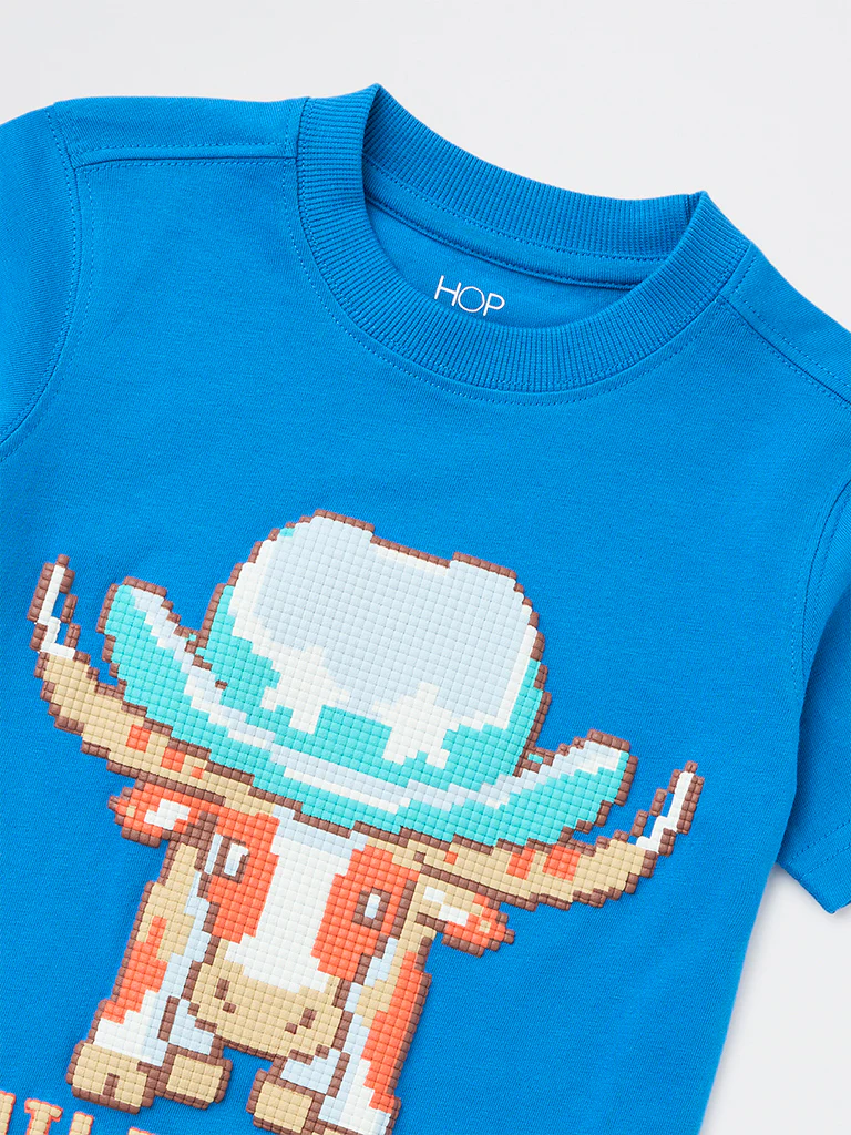 HOP Kids Boys Blue Embossed Cotton T-Shirt - Image 5