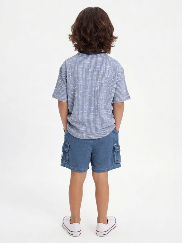 HOP Kids Boys Blue Embroidered Cotton T-Shirt - Image 2