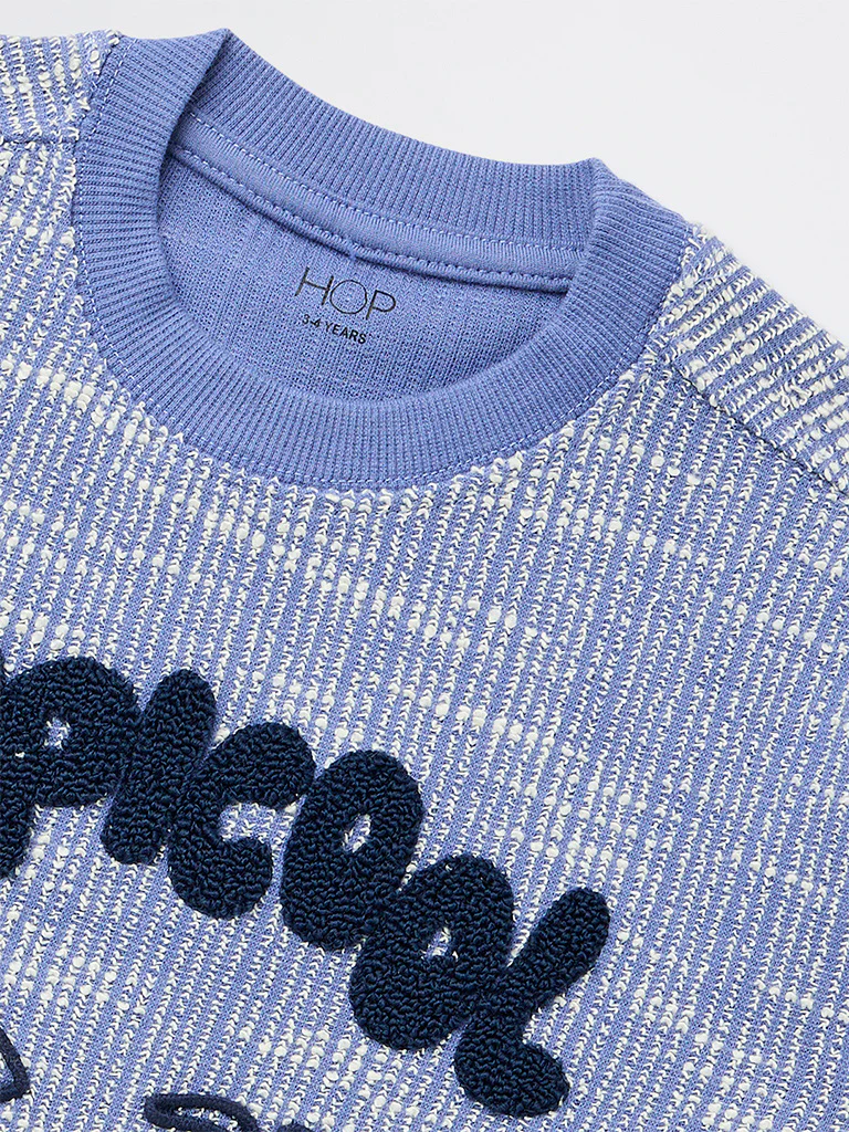 HOP Kids Boys Blue Embroidered Cotton T-Shirt - Image 5