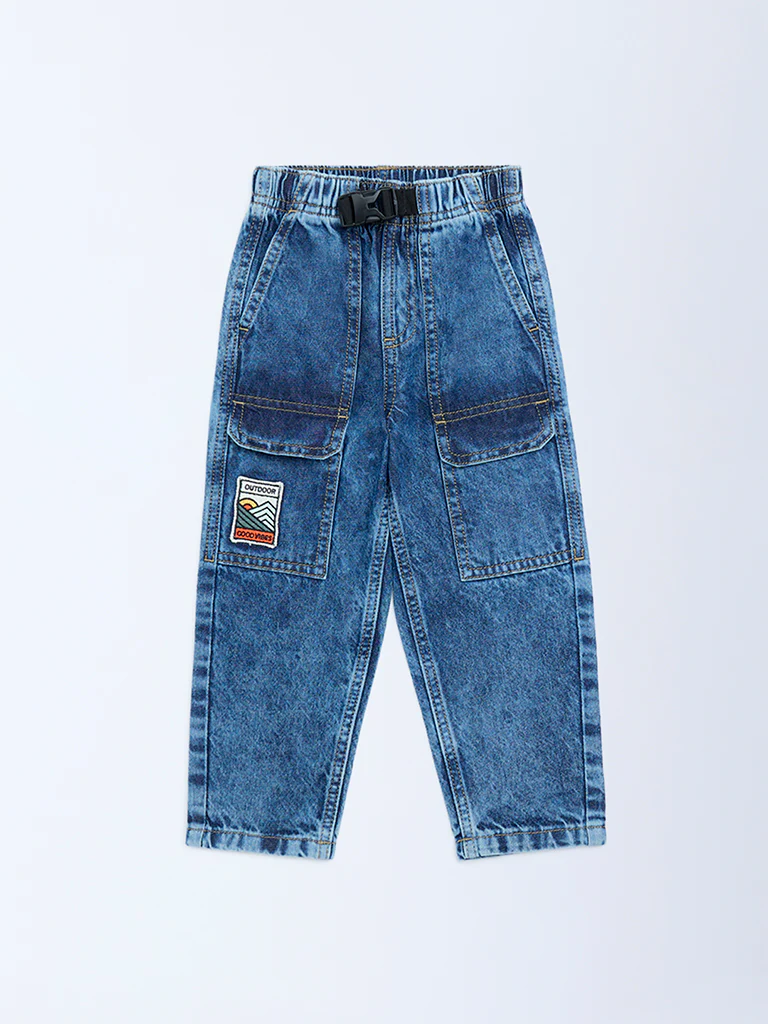HOP Kids Boys Blue Faded Mid-Rise Jeans - Image 3