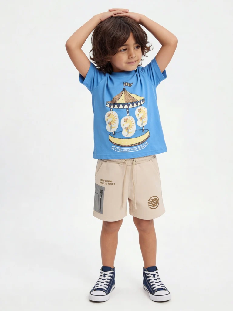 HOP Kids Boys Blue Graphic Design Cotton T-Shirt