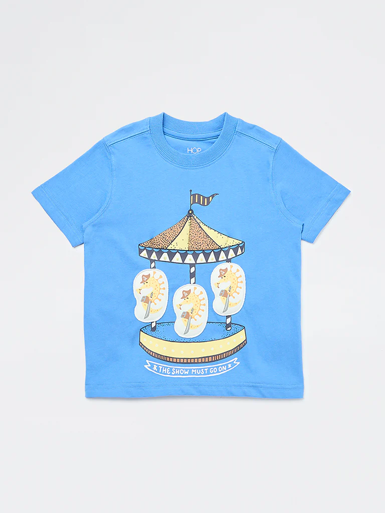 HOP Kids Boys Blue Graphic Design Cotton T-Shirt - Image 4