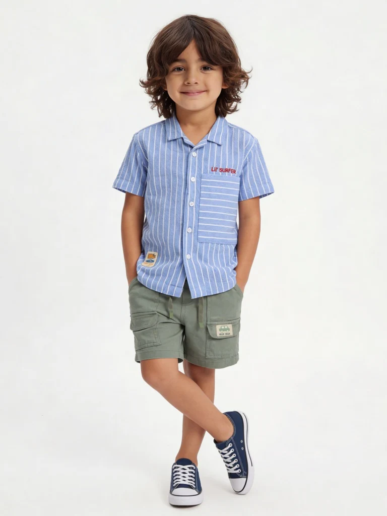 HOP Kids Boys Blue Pinstriped Cotton-Blend Shirt