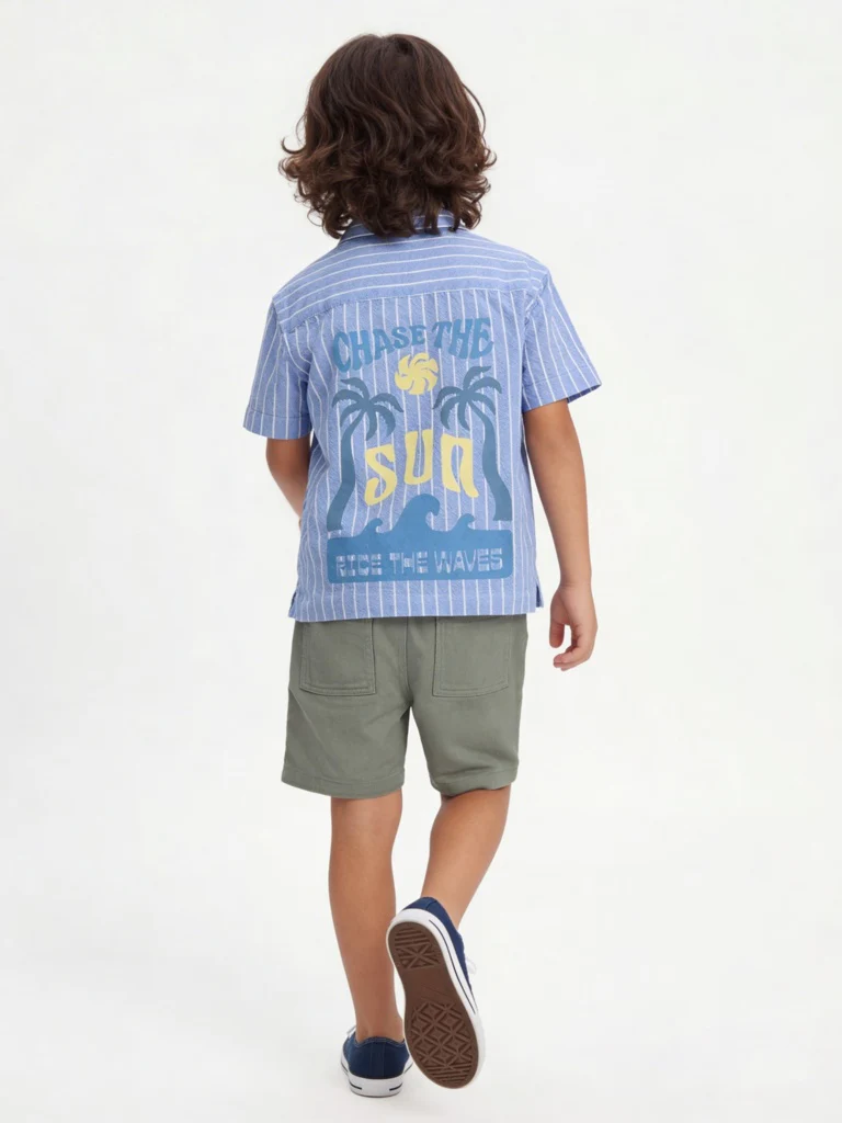 HOP Kids Boys Blue Pinstriped Cotton-Blend Shirt - Image 2