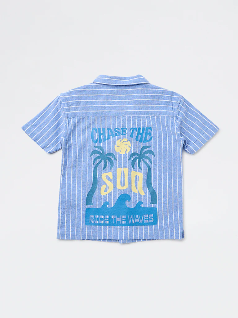 HOP Kids Boys Blue Pinstriped Cotton-Blend Shirt - Image 4