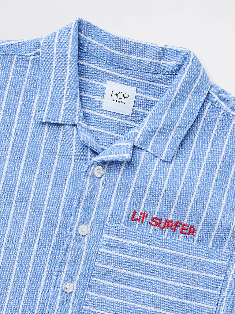 HOP Kids Boys Blue Pinstriped Cotton-Blend Shirt - Image 5