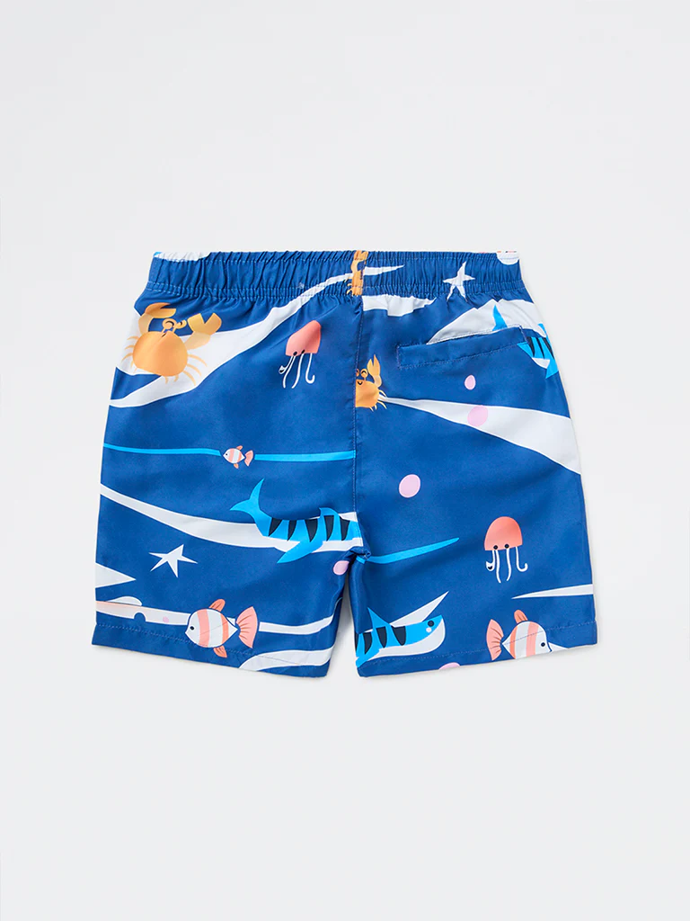HOP Kids Boys Blue Printed Mid-Rise Swim Shorts - Image 4
