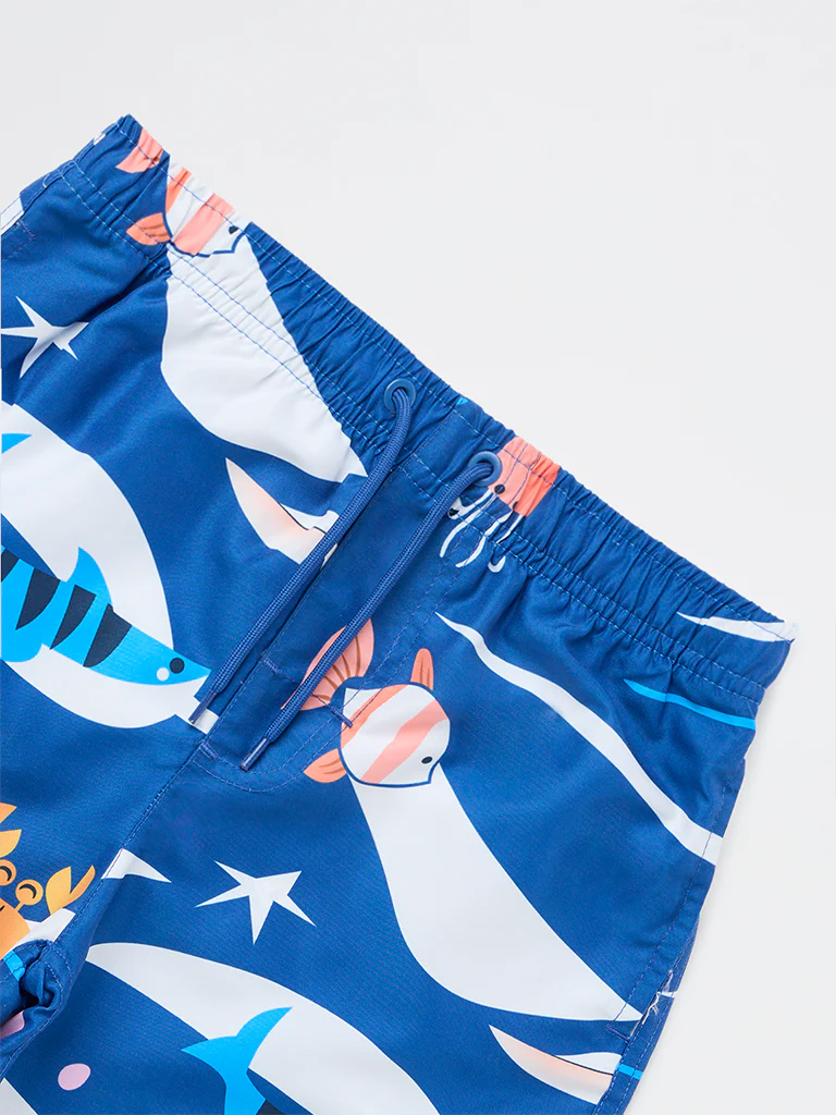 HOP Kids Boys Blue Printed Mid-Rise Swim Shorts - Image 5