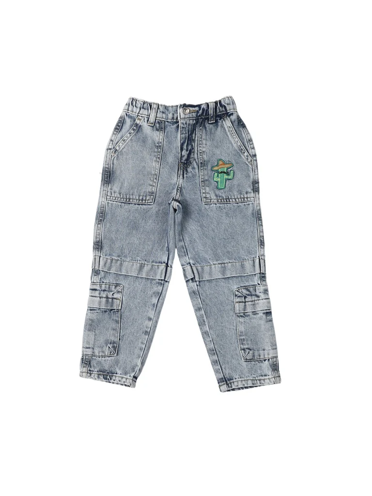 HOP Kids Boys Blue Straight Fit Cargo Jeans - Image 3