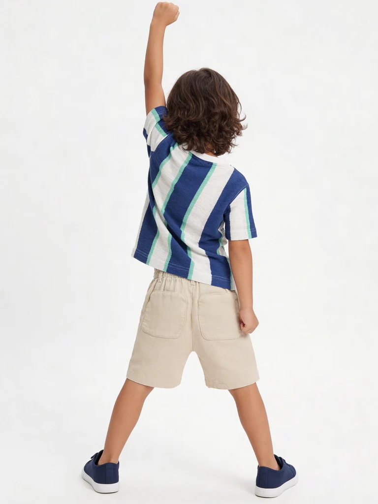 HOP Kids Boys Blue Striped Cotton-Blend T-Shirt - Image 2