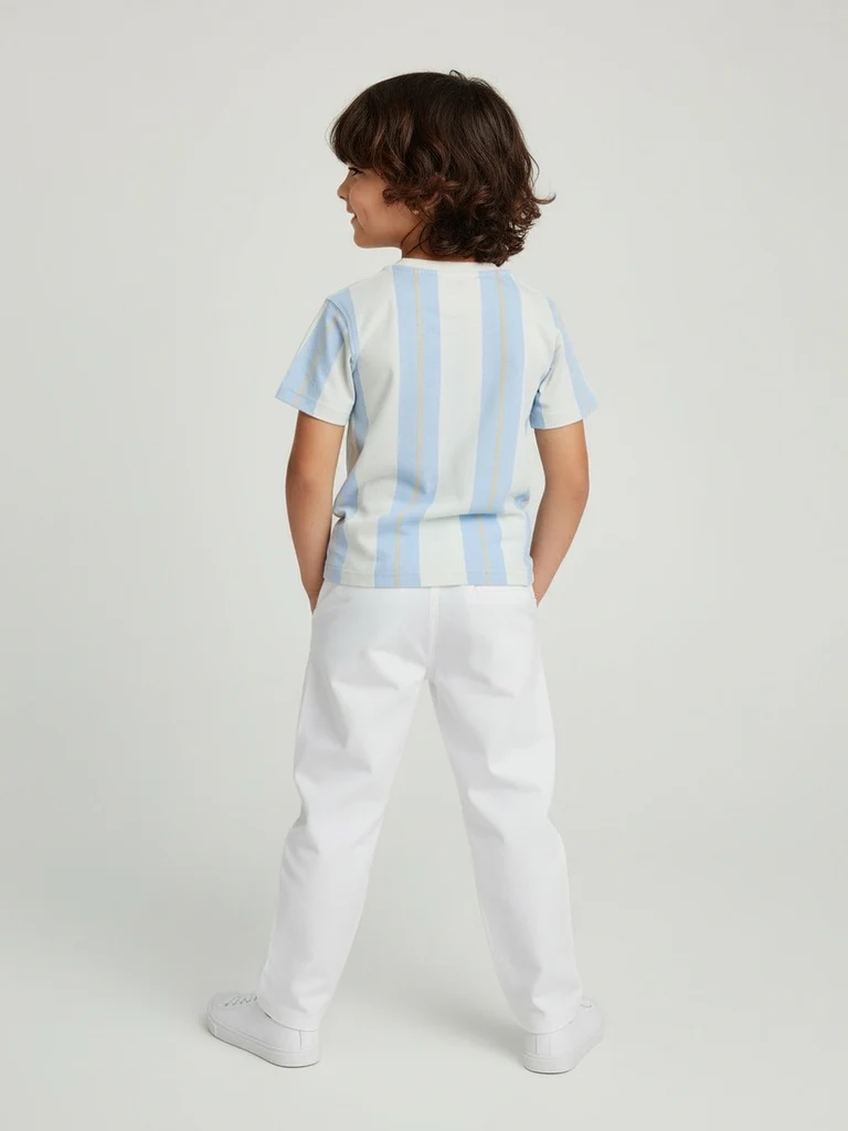 HOP Kids Boys Blue Striped Cotton T-Shirt - Image 3