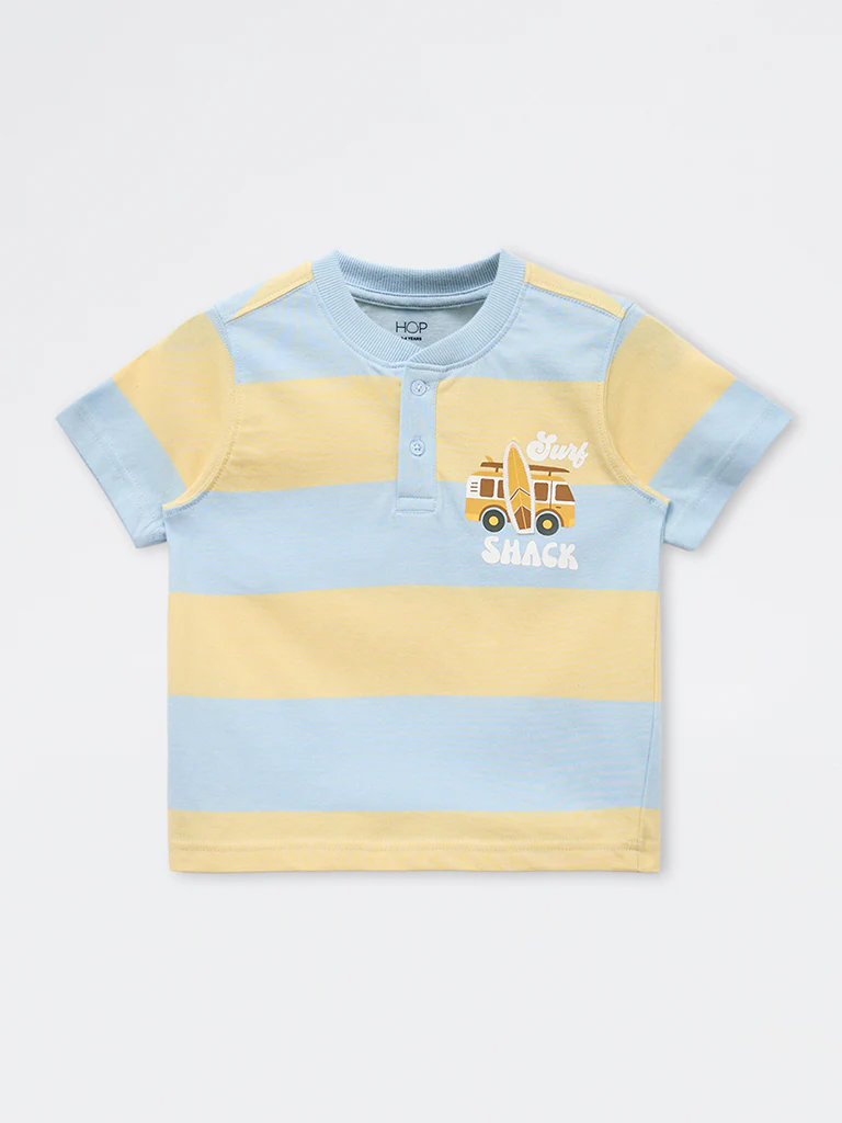 HOP Kids Boys Blue Striped Cotton T-Shirt