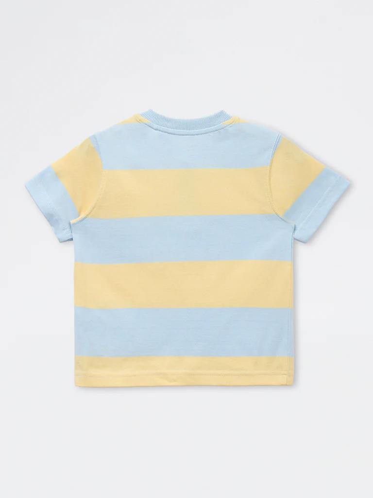 HOP Kids Boys Blue Striped Cotton T-Shirt - Image 2