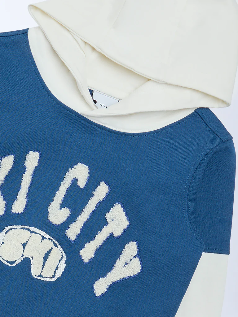 HOP Kids Boys Blue Text Design Hooded Cotton-Blend Sweatshirt - Image 6