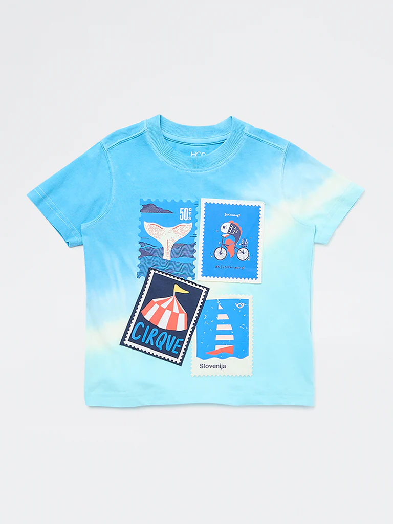 HOP Kids Boys Blue Tie-Dye Design Cotton T-Shirt - Image 4