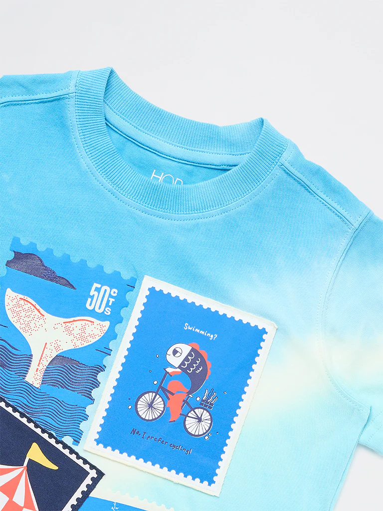 HOP Kids Boys Blue Tie-Dye Design Cotton T-Shirt - Image 6