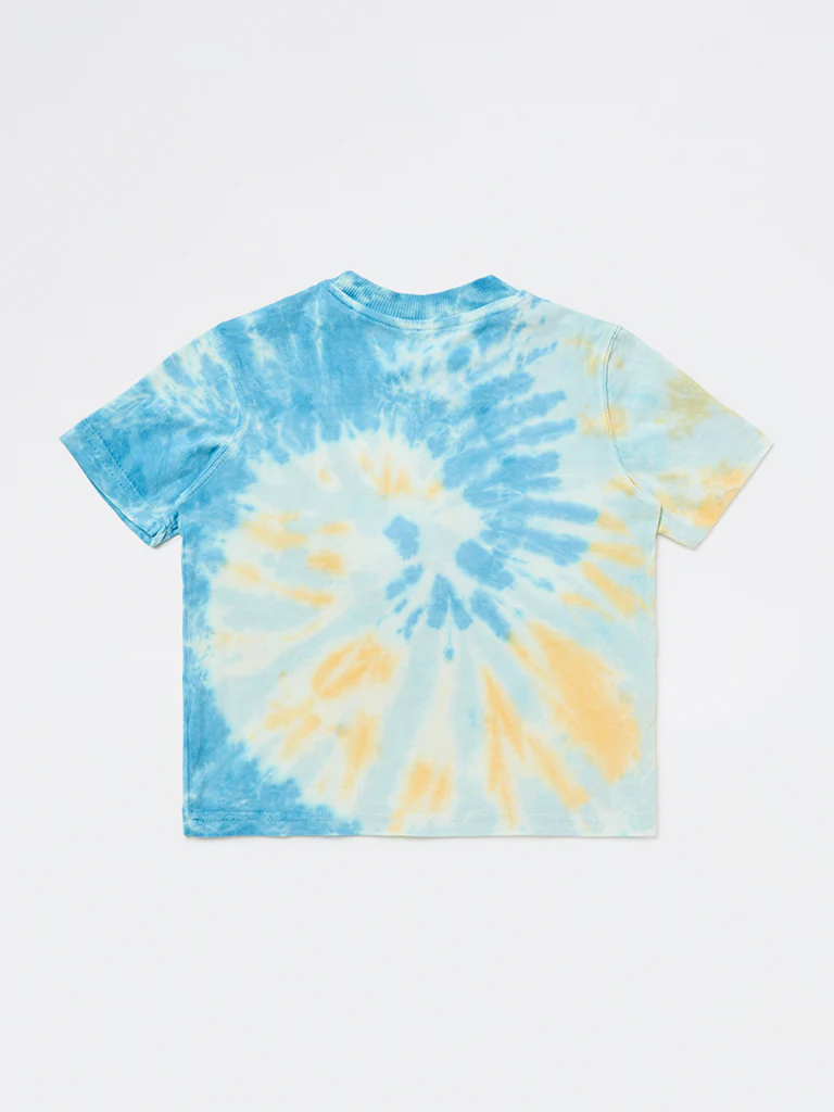 HOP Kids Boys Blue Tie-Dye Printed Cotton T-Shirt - Image 5