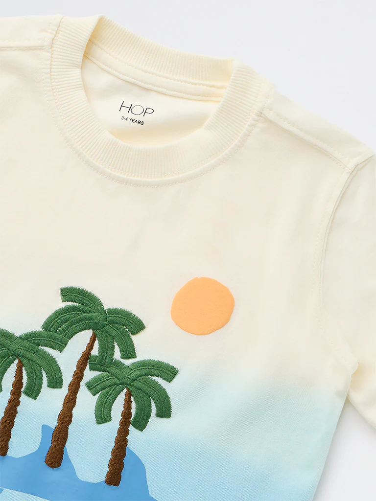 HOP Kids Boys Blue Tropical Printed Cotton T-Shirt - Image 6