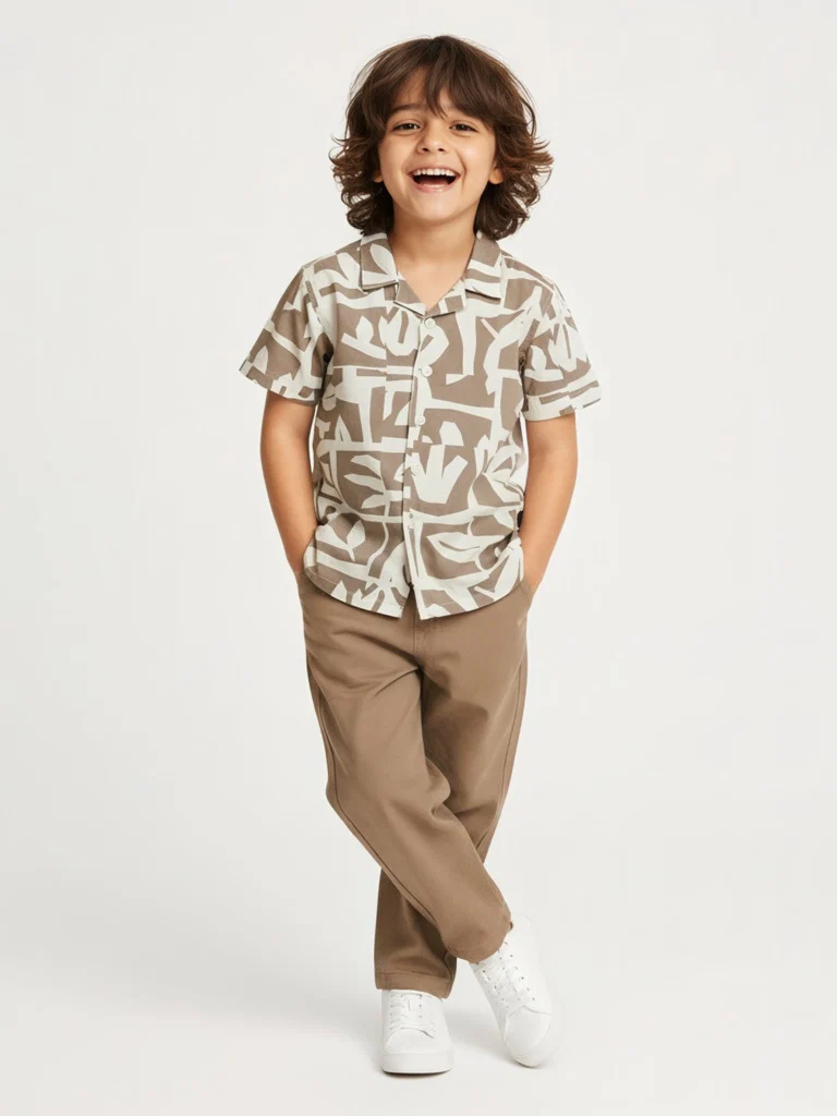 HOP Kids Boys Brown Abstract Printed Resort-Fit Shirt