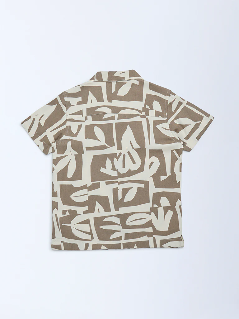 HOP Kids Boys Brown Abstract Printed Resort-Fit Shirt - Image 4
