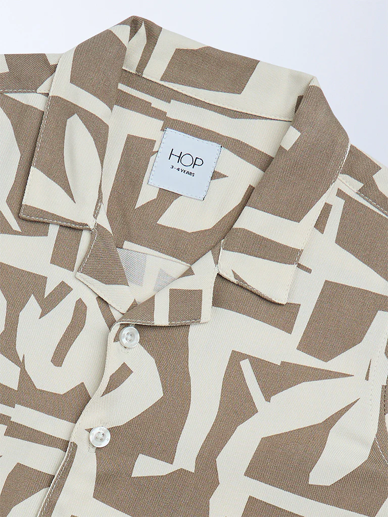HOP Kids Boys Brown Abstract Printed Resort-Fit Shirt - Image 5