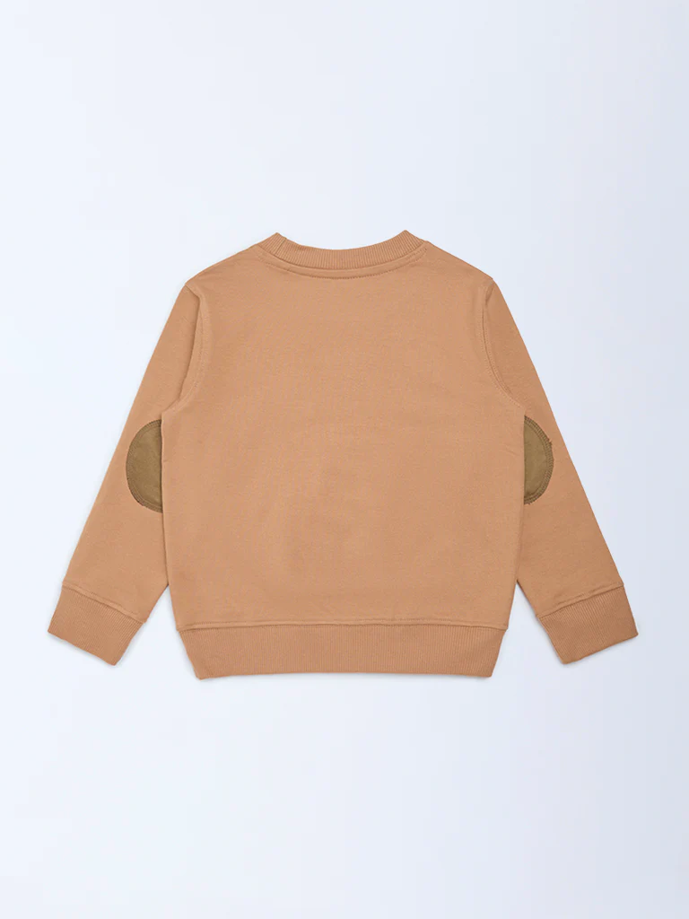 HOP Kids Boys Brown Animal Design Cotton-Blend Sweatshirt - Image 4