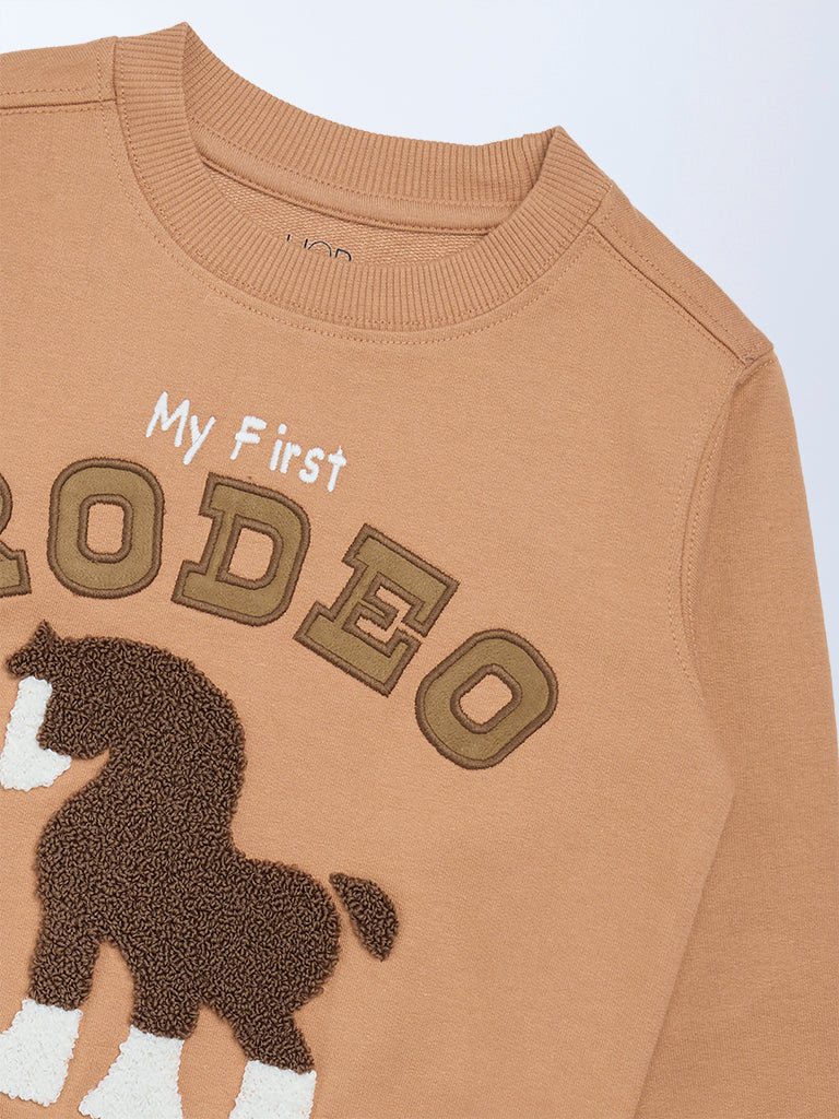 HOP Kids Boys Brown Animal Design Cotton-Blend Sweatshirt - Image 5