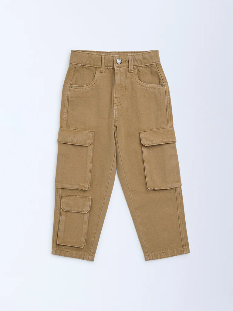 HOP Kids Boys Brown Cargo-Style Mid-Rise Jeans - Image 3