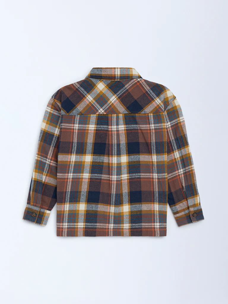 HOP Kids Boys Brown Checkered Cotton Shirt - Image 4