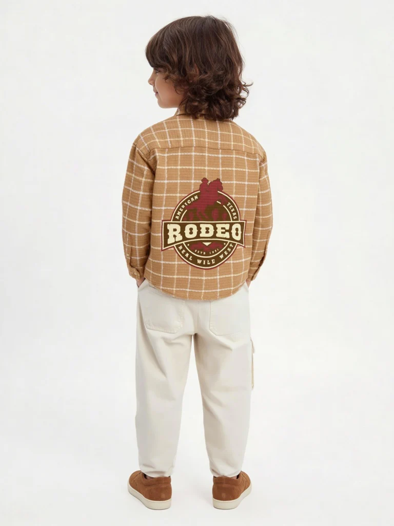 HOP Kids Boys Brown Checks Design Cotton Shirt - Image 2