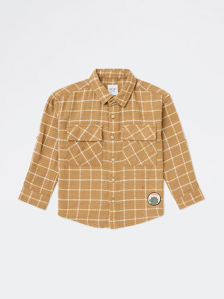 HOP Kids Boys Brown Checks Design Cotton Shirt - Image 3