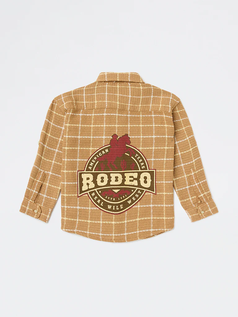 HOP Kids Boys Brown Checks Design Cotton Shirt - Image 4