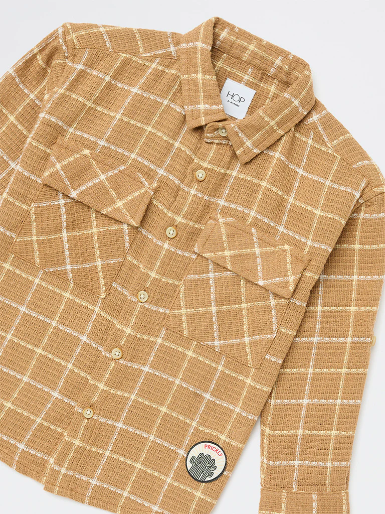 HOP Kids Boys Brown Checks Design Cotton Shirt - Image 5