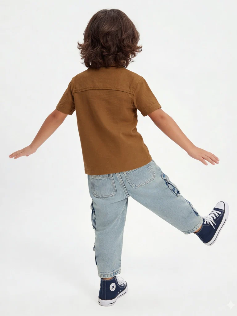 HOP Kids Boys Brown Embroidered Cotton Shirt - Image 2