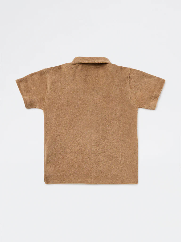 HOP Kids Boys Brown Embroidered Resort-Fit Cotton Shirt - Image 5