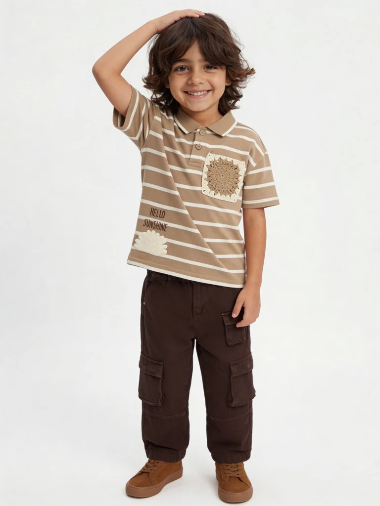 HOP Kids Boys Brown Mid-Rise Cargo Jeans