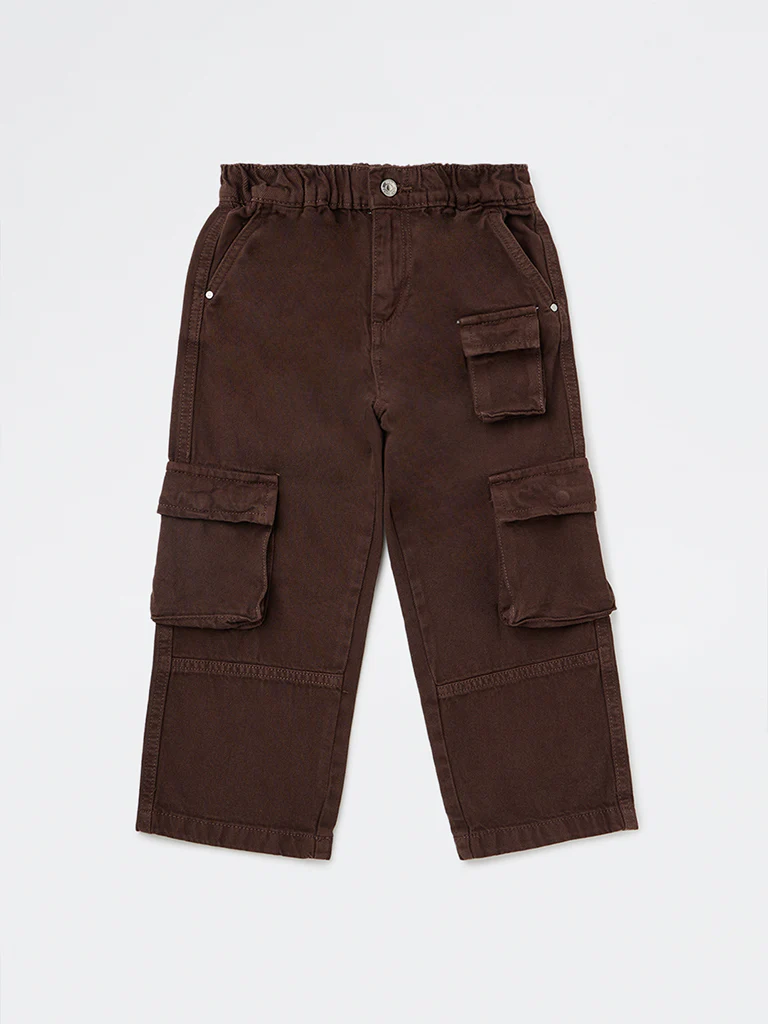 HOP Kids Boys Brown Mid-Rise Cargo Jeans - Image 4