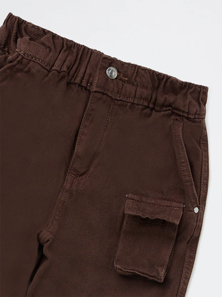 HOP Kids Boys Brown Mid-Rise Cargo Jeans - Image 6