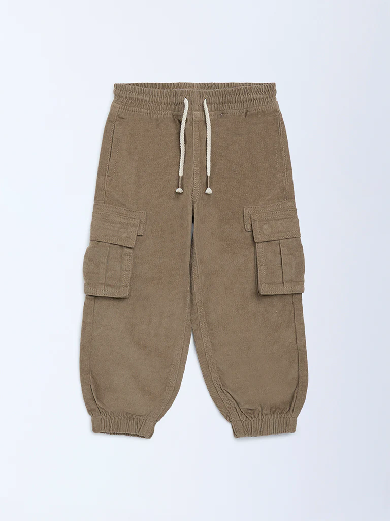 HOP Kids Boys Brown Mid-Rise Corduroy Joggers - Image 4