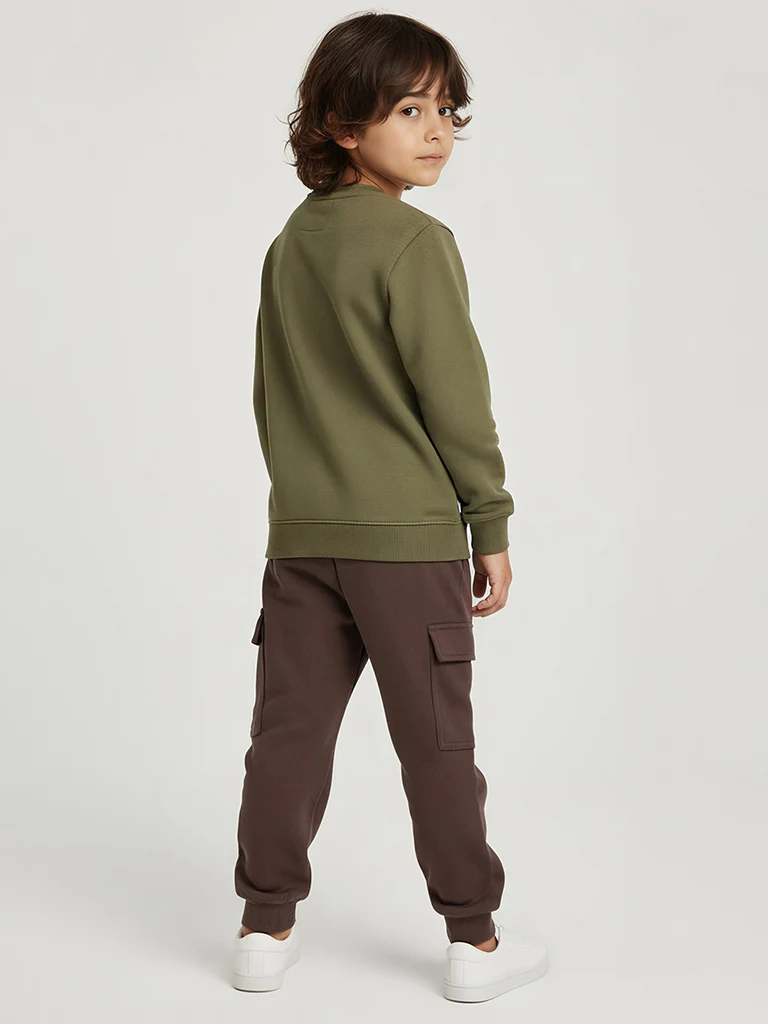 HOP Kids Boys Brown Mid-Rise Cotton-Blend Joggers - Image 3