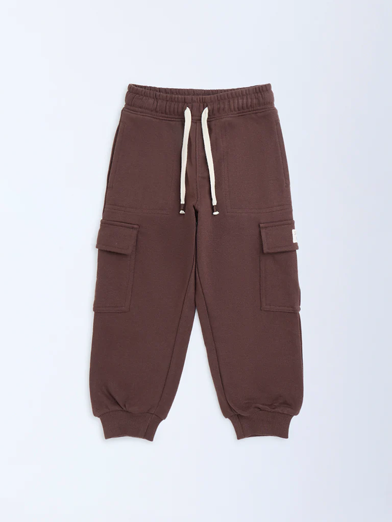 HOP Kids Boys Brown Mid-Rise Cotton-Blend Joggers - Image 4