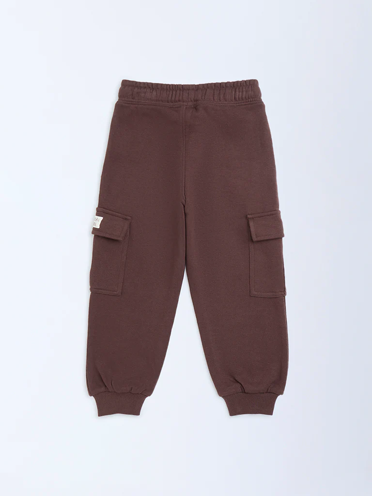 HOP Kids Boys Brown Mid-Rise Cotton-Blend Joggers - Image 5