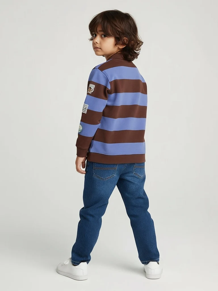 HOP Kids Boys Brown Striped Cotton Polo T-Shirt - Image 2