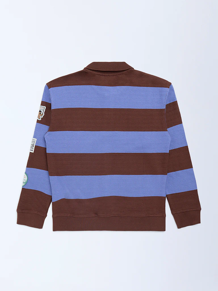 HOP Kids Boys Brown Striped Cotton Polo T-Shirt - Image 4