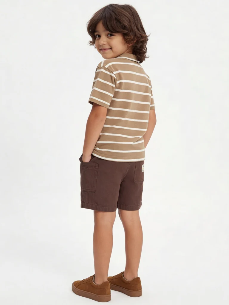 HOP Kids Boys Brown Striped Cotton Polo T-Shirt - Image 3