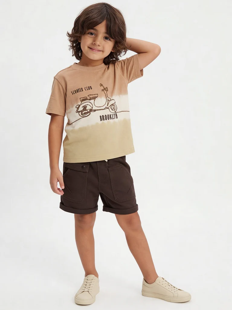 HOP Kids Boys Brown Tie-Dye Design Cotton T-Shirt