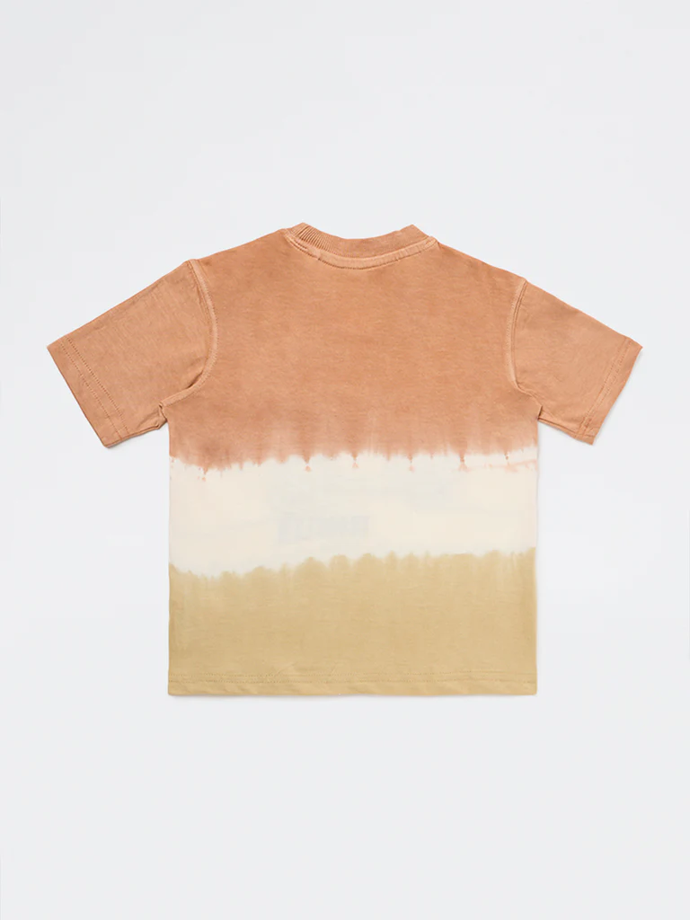 HOP Kids Boys Brown Tie-Dye Design Cotton T-Shirt - Image 5